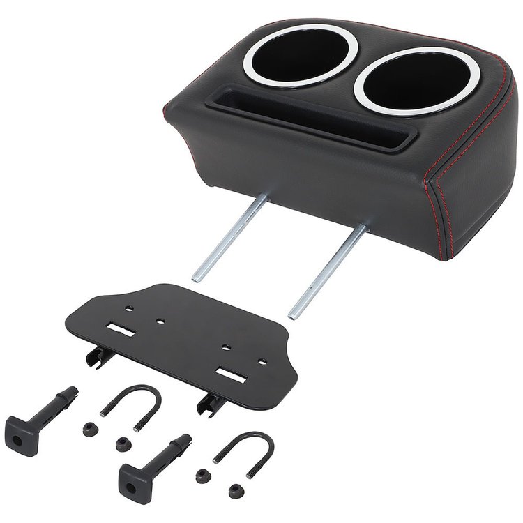 25-83151-2295-RS Universal Split-Back Bench Seat Cup Holder Black Madrid Vinyl W/Red Stitch