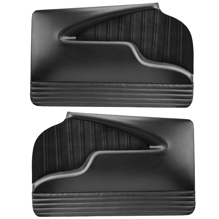 11-83500-2295-BKS Front Molded Door Panels, Sport Pattern, 1955-57 Chevy Bel Air, Black Madrid Vinyl/Black Stitch