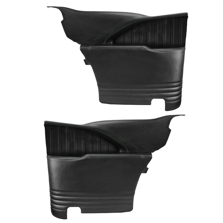 11-83600-2295-BKS Rear Molded Quarter Panels, Sport Pattern, 1955-57 Chevy Bel Air, Black Madrid Vinyl W/Black Stitch