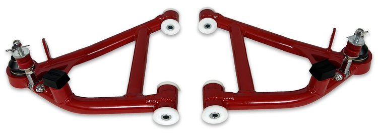 781-FMR-DELR Tubular Front Lower A-Arms w/ Delrin Bushings, 1982-1992 GM F-Body [Bright Red]
