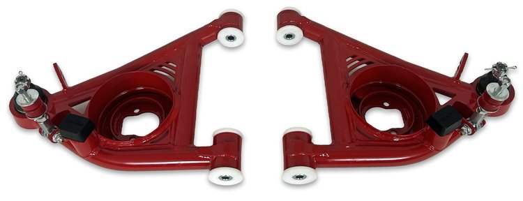 782-F-DELR Tubular Front Lower A-Arms w/ Delrin Bushings, 1982-1992 GM F-Body [Red]