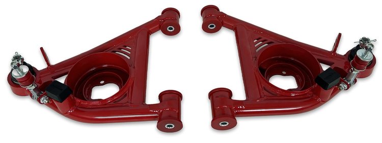 782-FMRR Tubular Front Lower A-Arms w/ Poly Bushings, 1982-1992 GM F-Body [Bright Red]