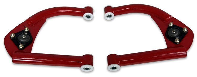 742-DELR-K6462 Tubular Front Upper A-Arms w/ Delrin Bushings, 1993-2002 GM F-Body [Red]