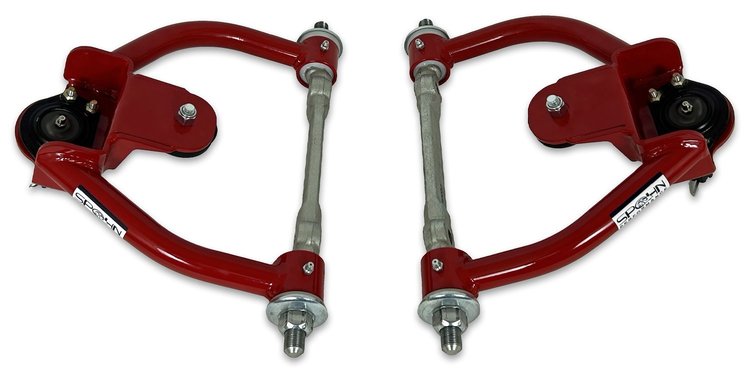 755-DELR-K5208T Tubular Front Upper A-Arms w/ Delrin Bushings, GM G-Body & S-10 [Bright Red]