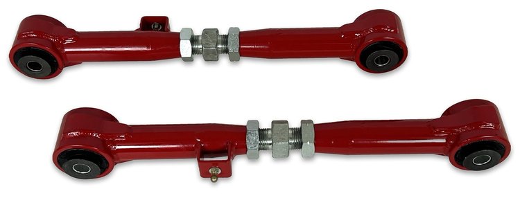 D09-1500-609R Adjustable Rear Upper Control Arms w/ Rubber Bushings, Select Dodge Ram 1500 [Red]