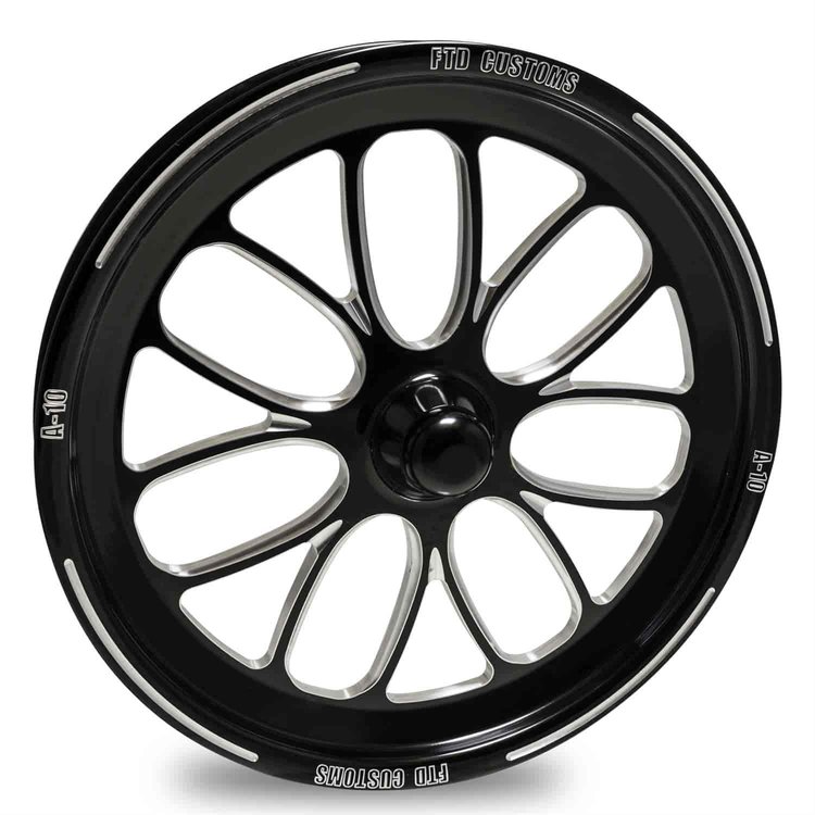 A10 "Oval Spoke" Dragster Spindle-Mount Front Wheels [17" x 2.250"]  Black Contrast