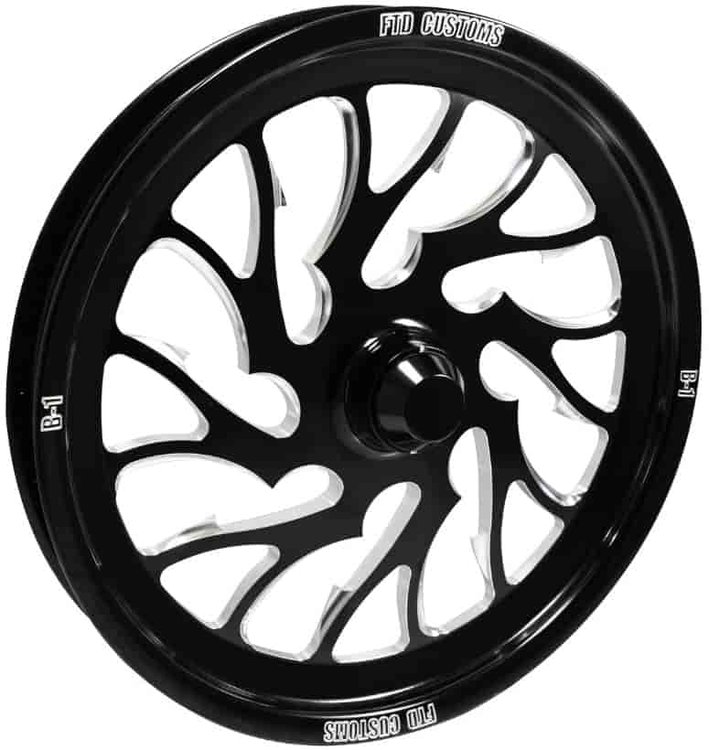 B1 "Curved Split Eight-Spoke" Dragster Spindle-Mount Front Wheels [17" x 2.250"] Black Contrast
