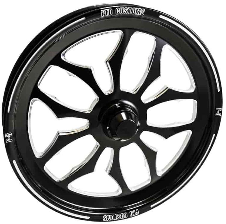 F5 "Split Five-Spoke" Dragster Spindle-Mount Front Wheels [17" x 2.250"]  Black Contrast