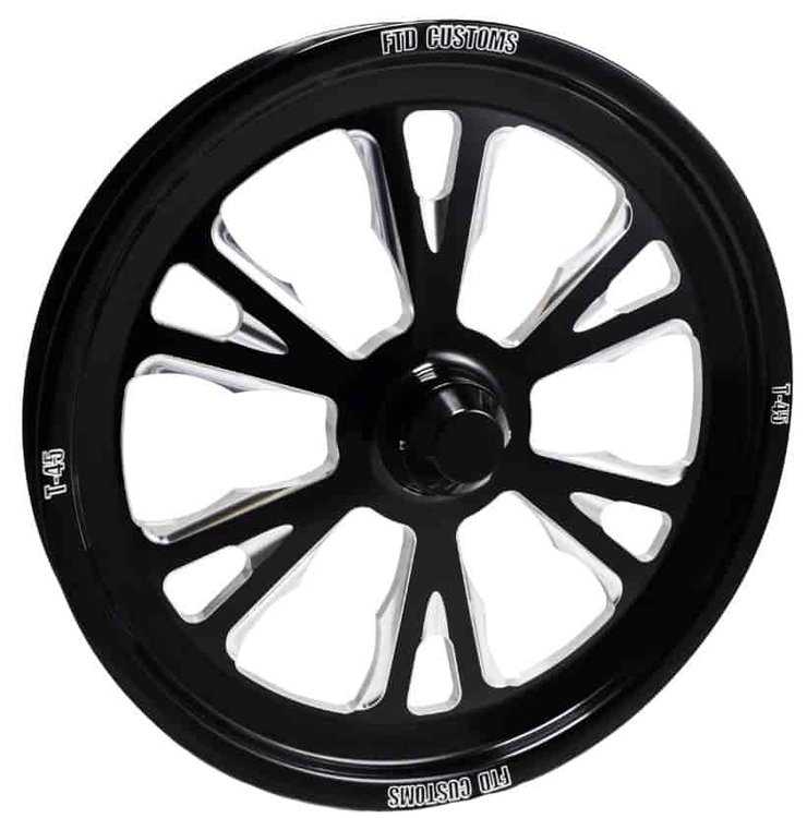 T45 "Split V-Spoke" Dragster Spindle-Mount Front Wheels [17" x 2.250"]  Black Contrast
