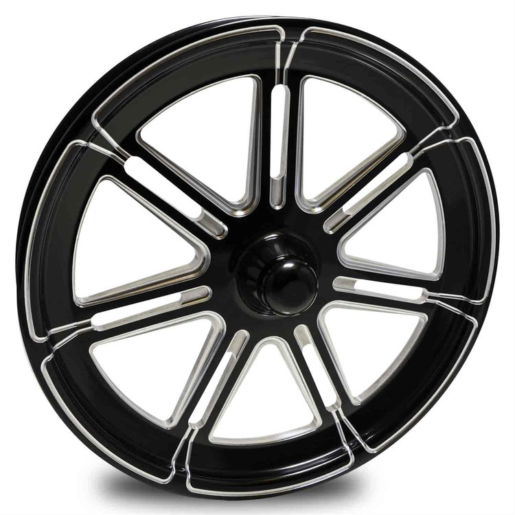 Valor "Split Seven-Spoke" Dragster Spindle-Mount Front Wheels [17" x 2.250"]  Black Contrast