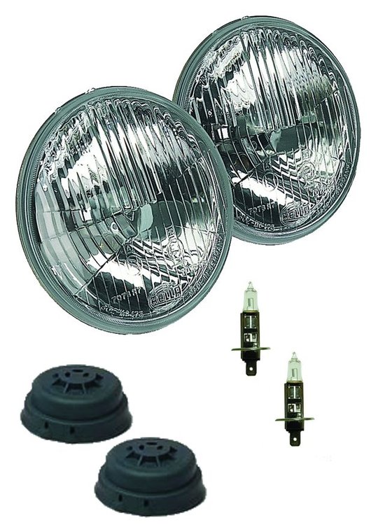 135mm Halogen Conversion Headlamp Kit Round Clear Lens w/High Beam Incl. 2 Lamps/H1 12V 55W Bulbs/Dust Covers ECE Approved