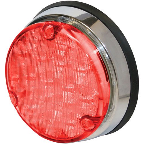 110mm Stop/Turn/Tail Lamp Round Red Lens Chrome Bezel SAE Approved