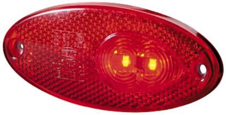 Oval LED Tail Lamp with Red Lens and Reflex Reflector [12V, Universal]
