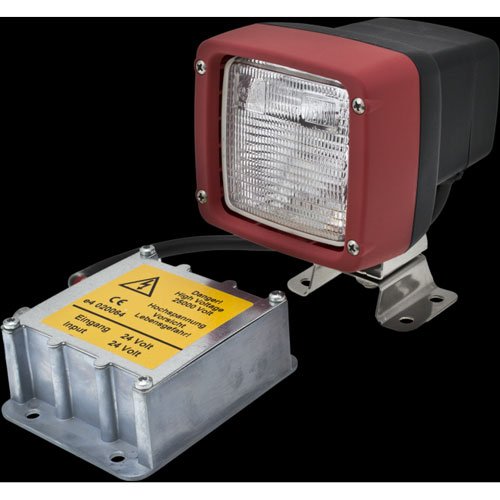 Ultra Beam Xenon Work Lamp Square Clear Lens Black Housing w/ Red Bezel Close Range 24V 35W Incl. Wiring Harness