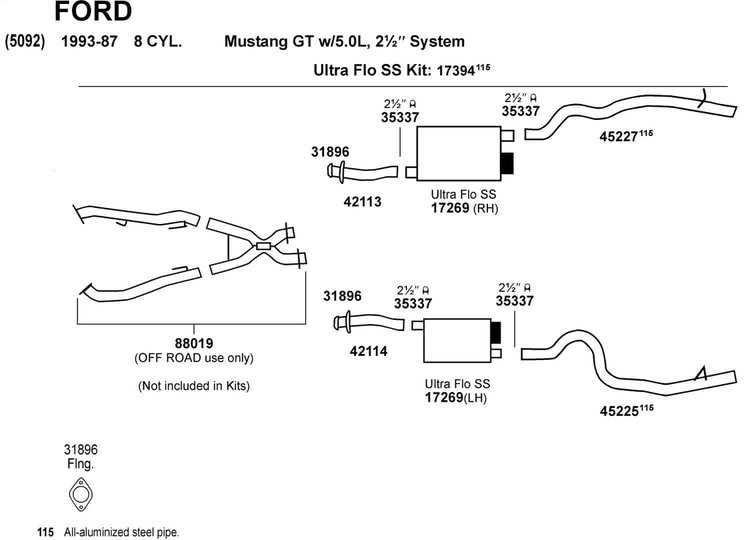 Off-Road X-Pipe 1986-93 Mustang GT/LX 5.0L