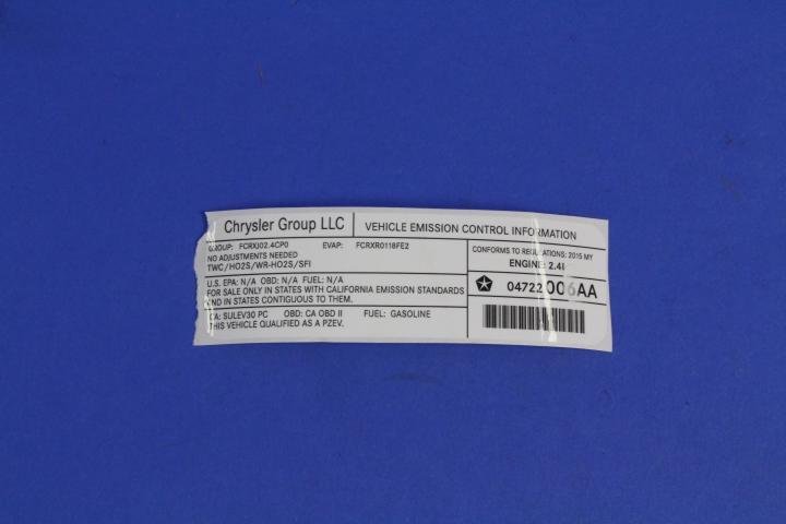 VEHICLE EMISSION LABEL