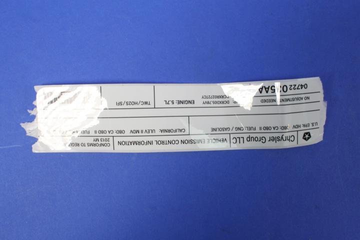 VEHICLE EMISSION LABEL