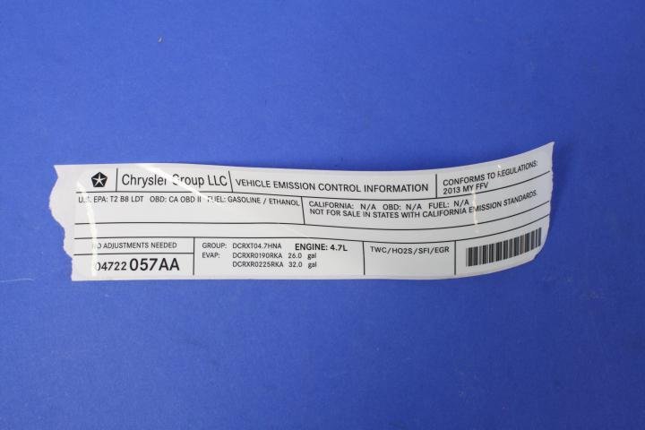 VEHICLE EMISSION LABEL