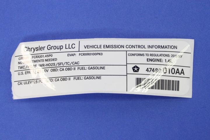 VEHICLE EMISSION LABEL