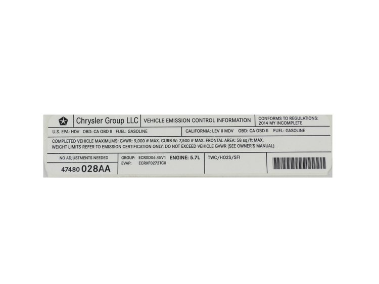 VEHICLE EMISSION LABEL