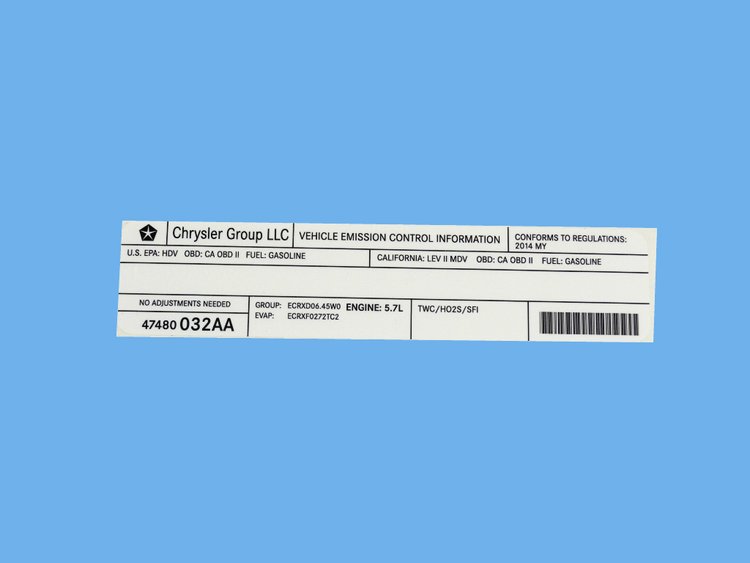 VEHICLE EMISSION LABEL