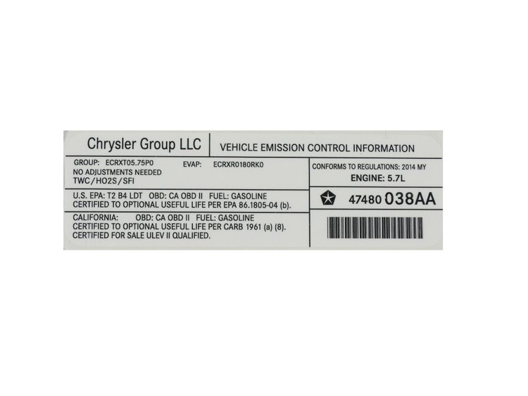 VEHICLE EMISSION LABEL