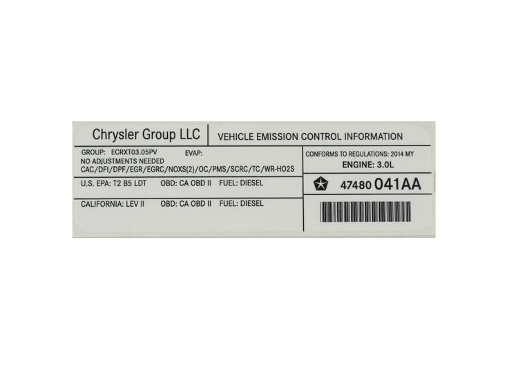 VEHICLE EMISSION LABEL