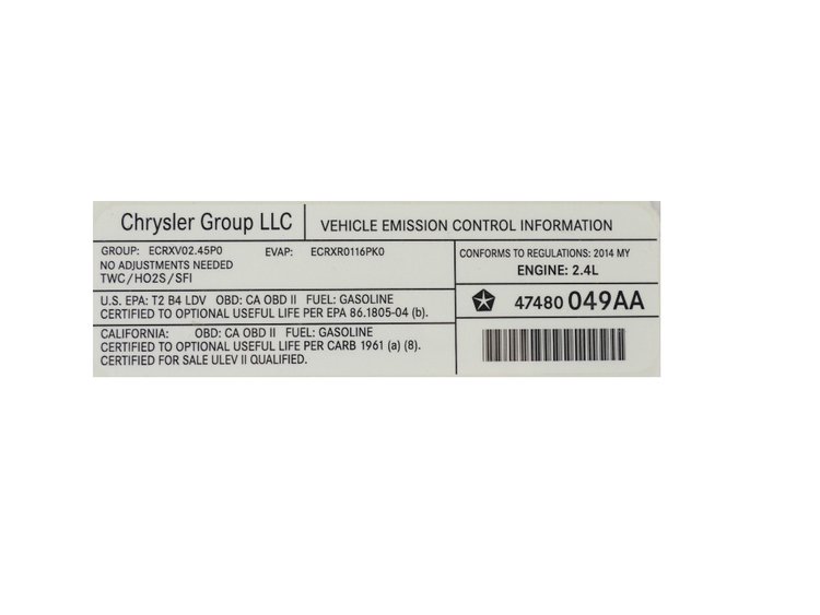 VEHICLE EMISSION LABEL
