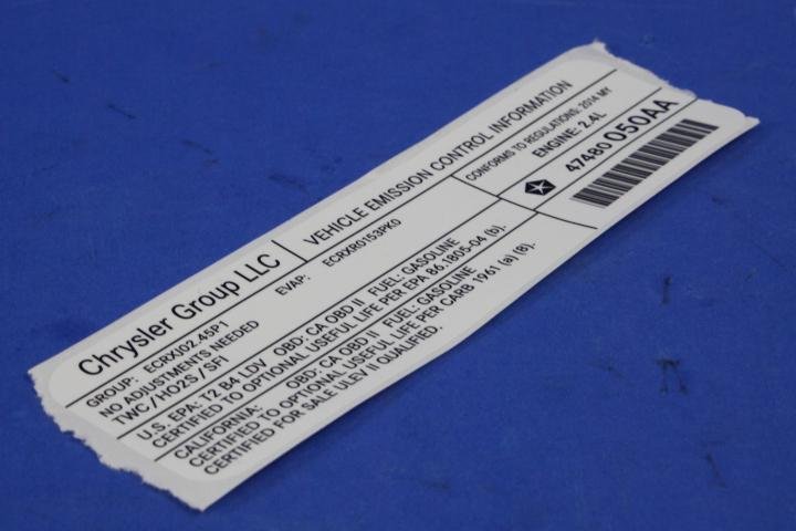 VEHICLE EMISSION LABEL