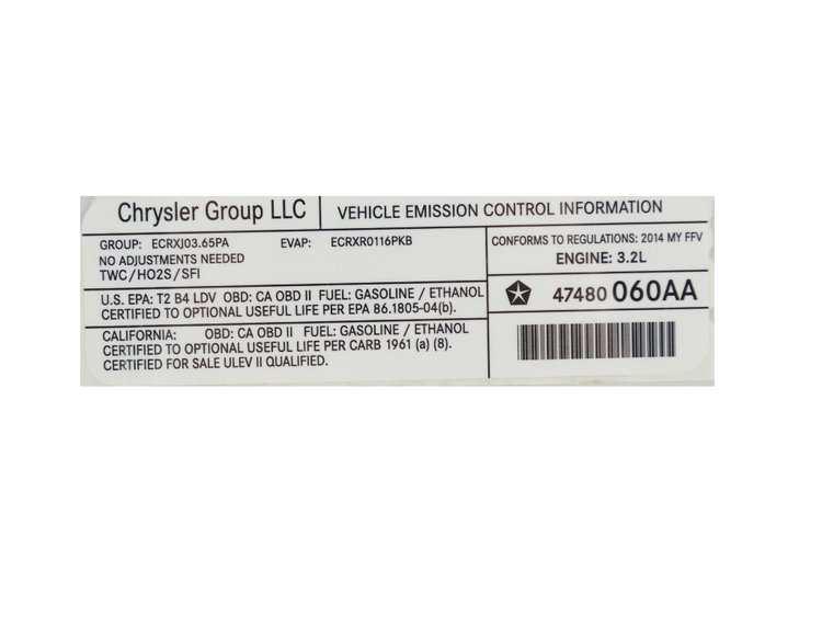 VEHICLE EMISSION LABEL