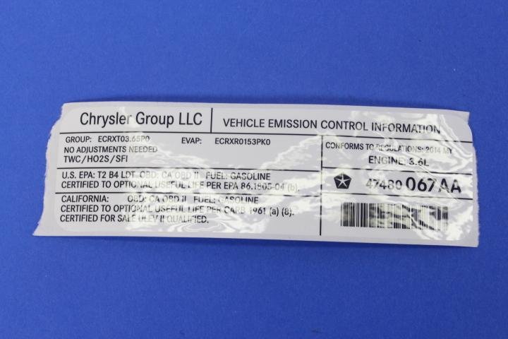 VEHICLE EMISSION LABEL