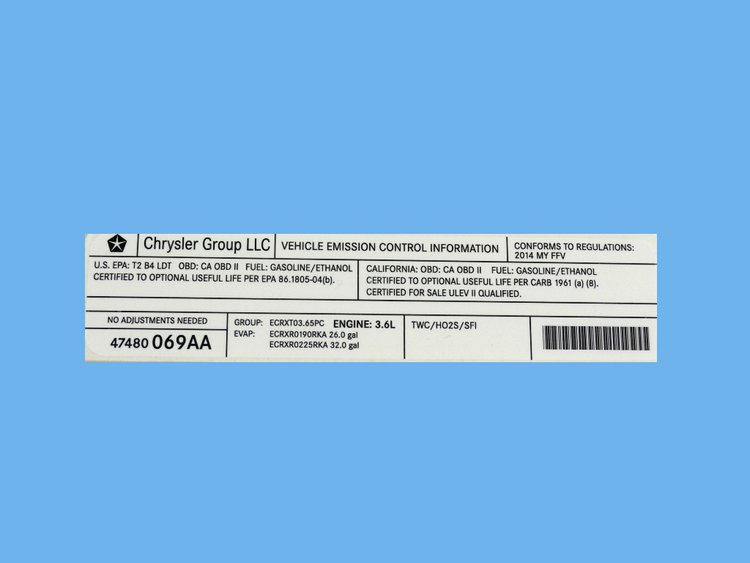 VEHICLE EMISSION LABEL