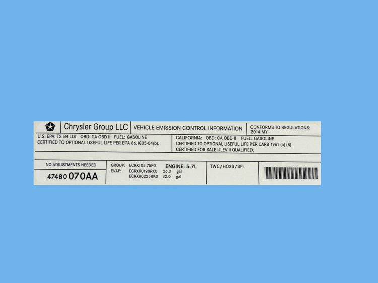 VEHICLE EMISSION LABEL