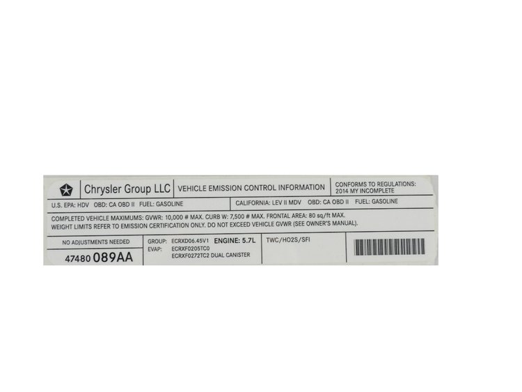 VEHICLE EMISSION LABEL