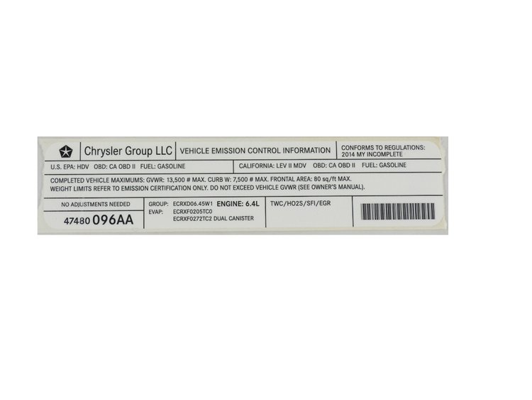 VEHICLE EMISSION LABEL