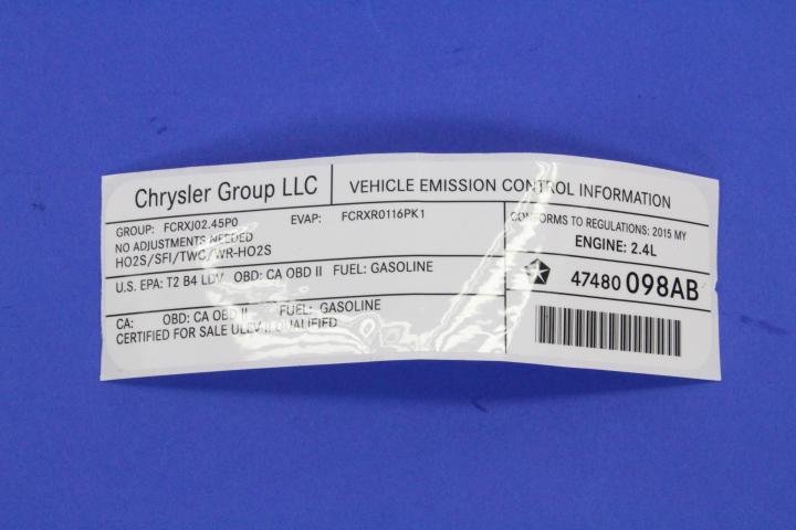 VEHICLE EMISSION LABEL
