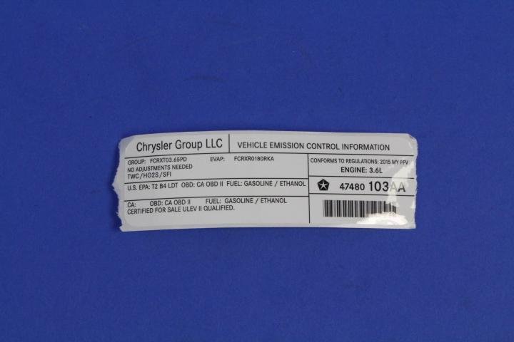 VEHICLE EMISSION LABEL
