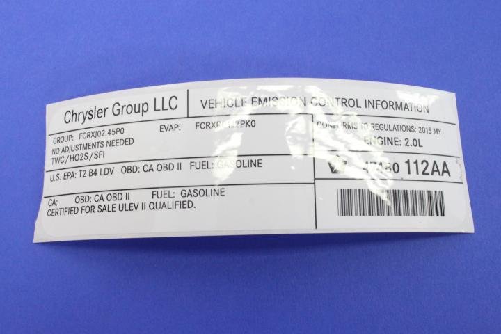 VEHICLE EMISSION LABEL