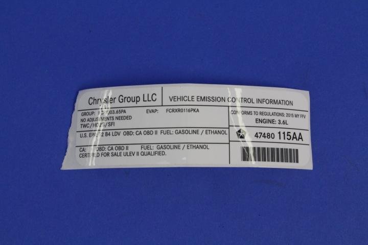 VEHICLE EMISSION LABEL