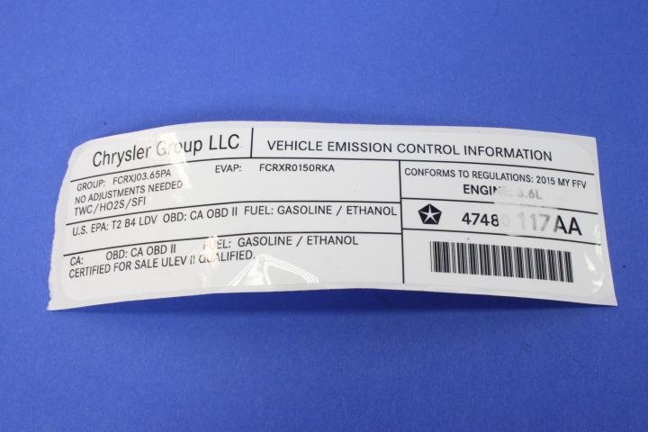 VEHICLE EMISSION LABEL