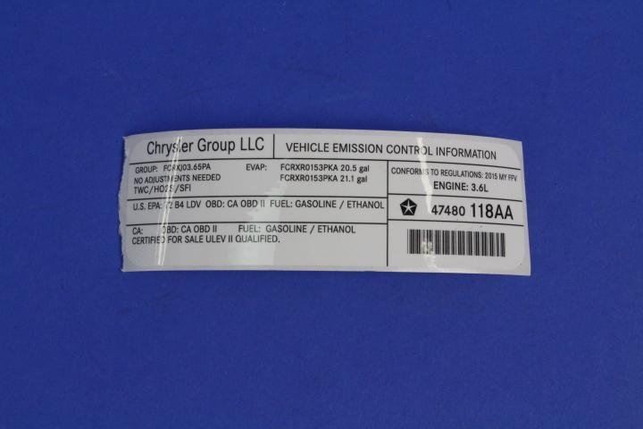 VEHICLE EMISSION LABEL