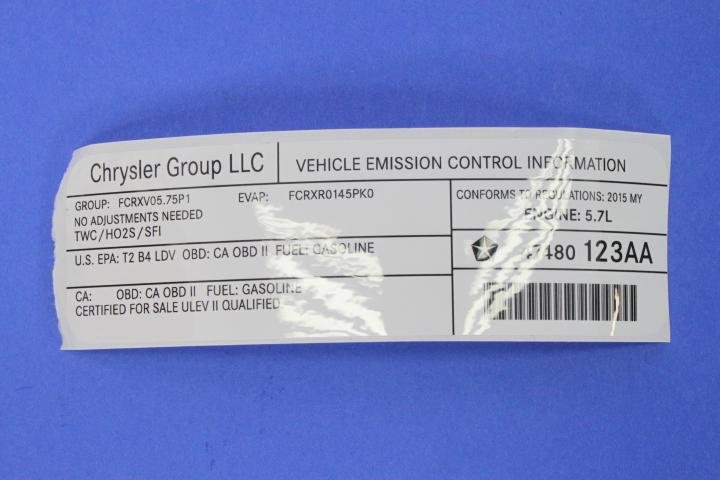 VEHICLE EMISSION LABEL