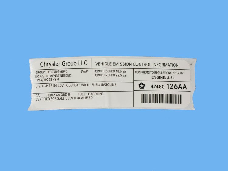 VEHICLE EMISSION LABEL