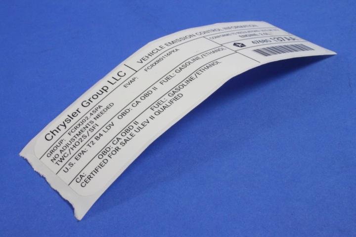 VEHICLE EMISSION LABEL