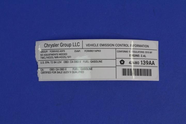 VEHICLE EMISSION LABEL