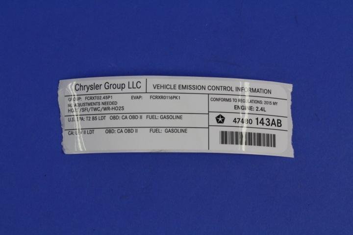 VEHICLE EMISSION LABEL
