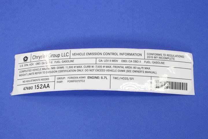 VEHICLE EMISSION LABEL