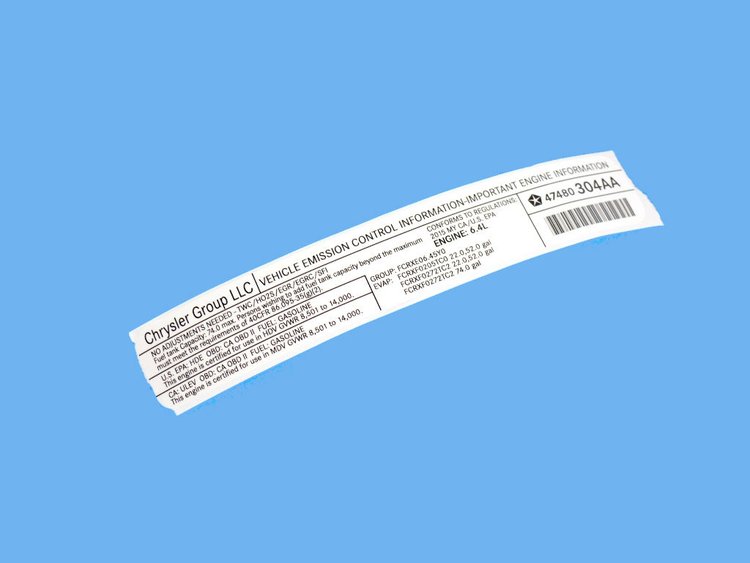 VEHICLE EMISSION LABEL