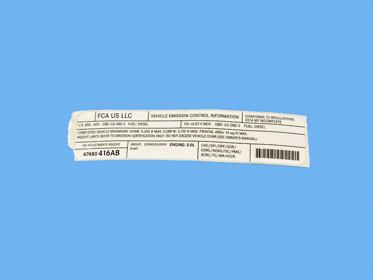 VEHICLE EMISSION LABEL