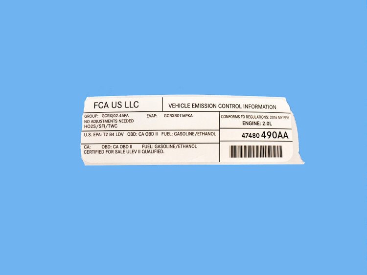 VEHICLE EMISSION LABEL